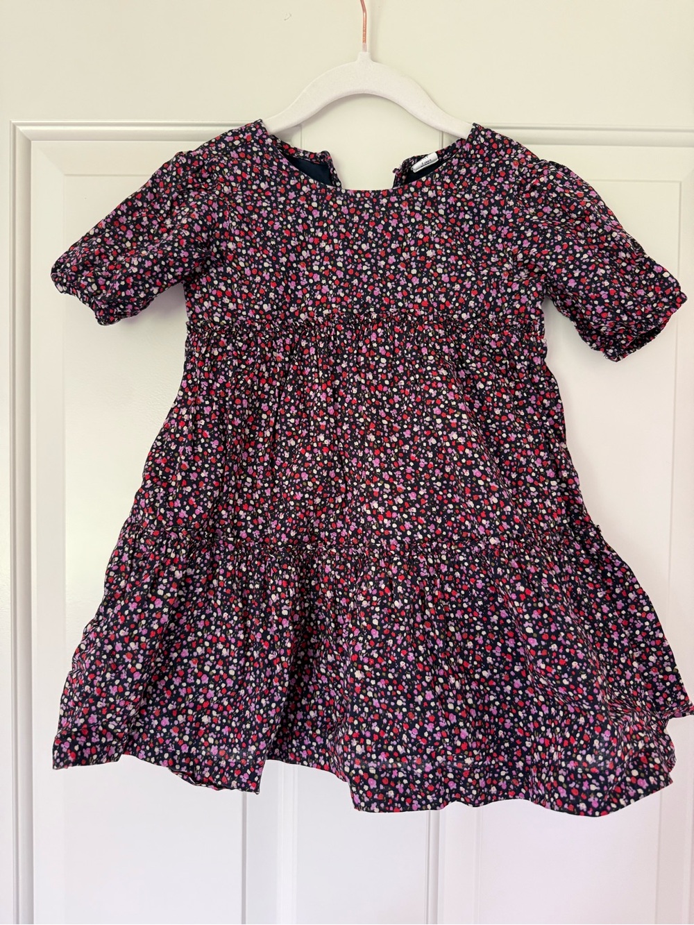 GAP Black Floral Tiered Dress with Pink & Purple Blossoms